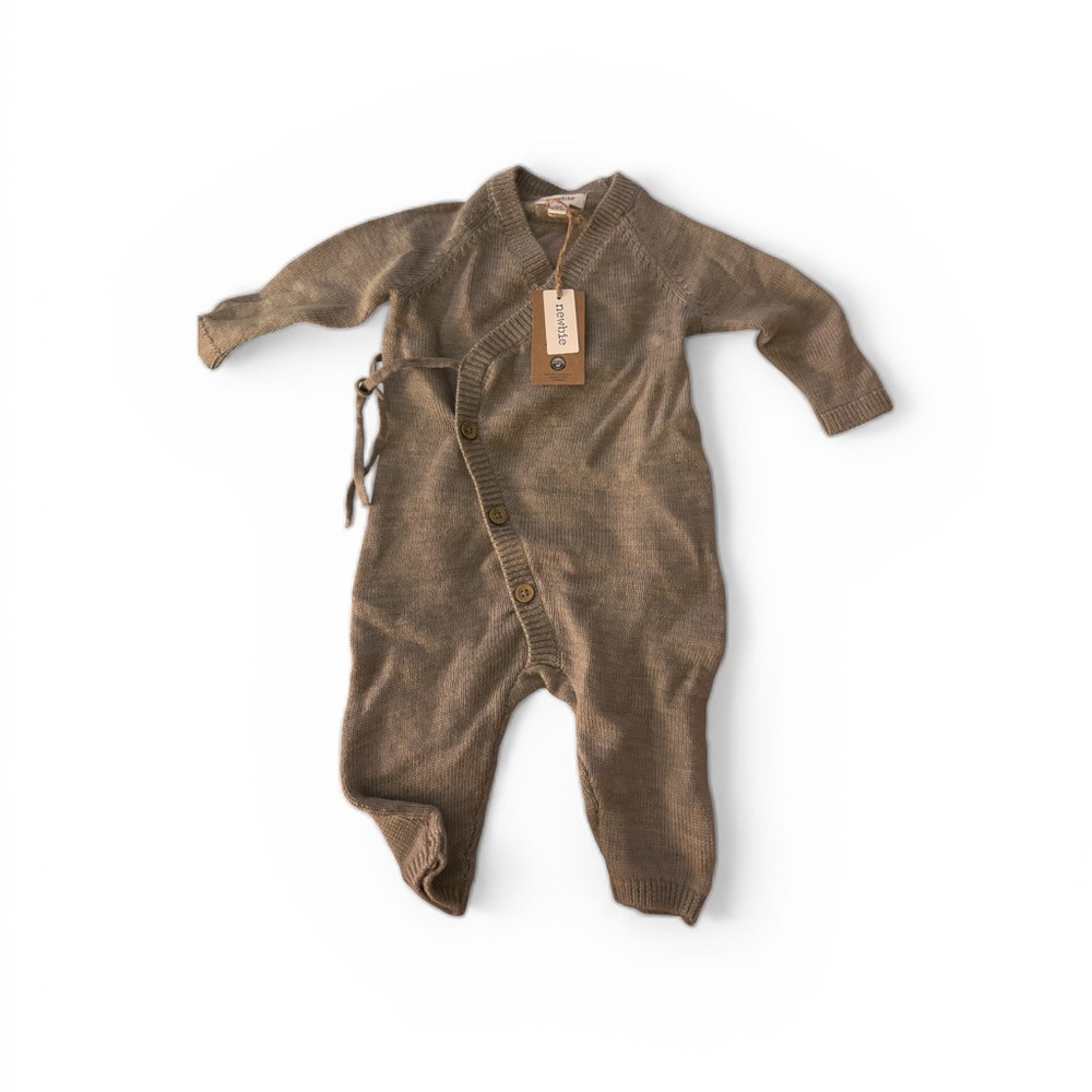 Newbie Knit Wrap Romper NWT Size 62 2–4 Months Neutral Brown